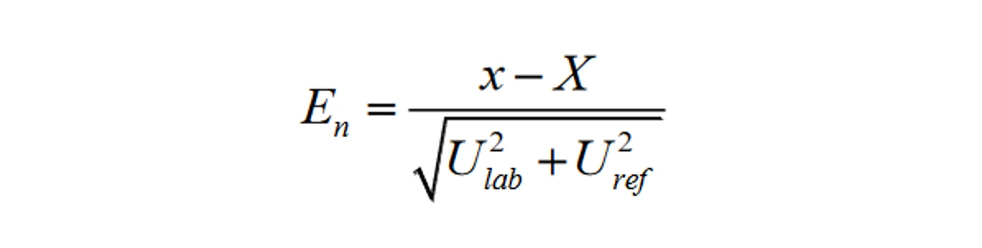 kde *x* je výsledek účastníka, X je vztažná hodnota, U*lab* je rozšířená nejistota výsledku účastníka a U*ref* je rozšířená nejistota vztažné hodnoty stanovené referenční laboratoří.