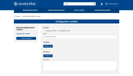 Konfigurátor roztoků ANALYTIKA – tvorba roztoku na míru 