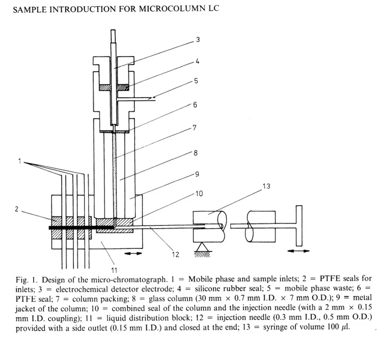 ČSHS: Obr. 7a - Mikrokolonový kapalinový chromatograf – princip, ref. (12).