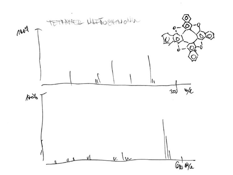 ČSHS: Obrázek 13: Vzorec a spektrum tetranaftylenotetrafuranu