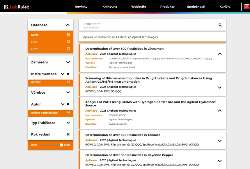 <p>HPST: Přehled GC a GC/MS aplikací Agilent Technologies 01-05/2023</p>
