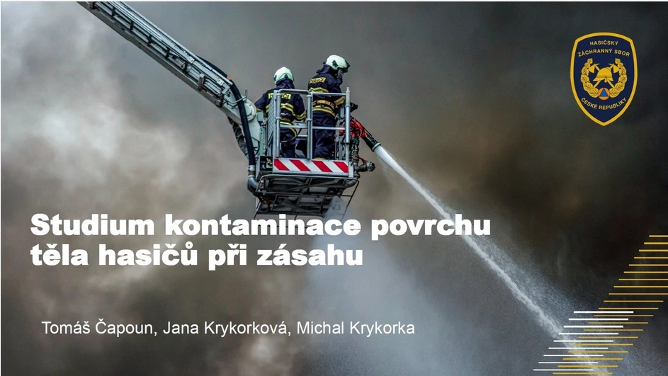 <p><strong>HZS ČR / Tomáš Čapoun, Jana Krykorková, Michal Krykorka:</strong> Studium kontaminace povrchu těla hasičů při zásahu</p>