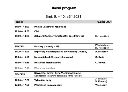 Program 22. Školy hmotnostní spektrometrie 2021