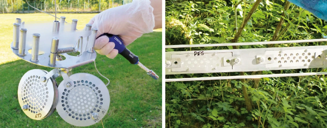 Obr. 3. Membrány: SR (vlevo nahoře), POCIS (vlevo dole), POCIS mini (vpravo)